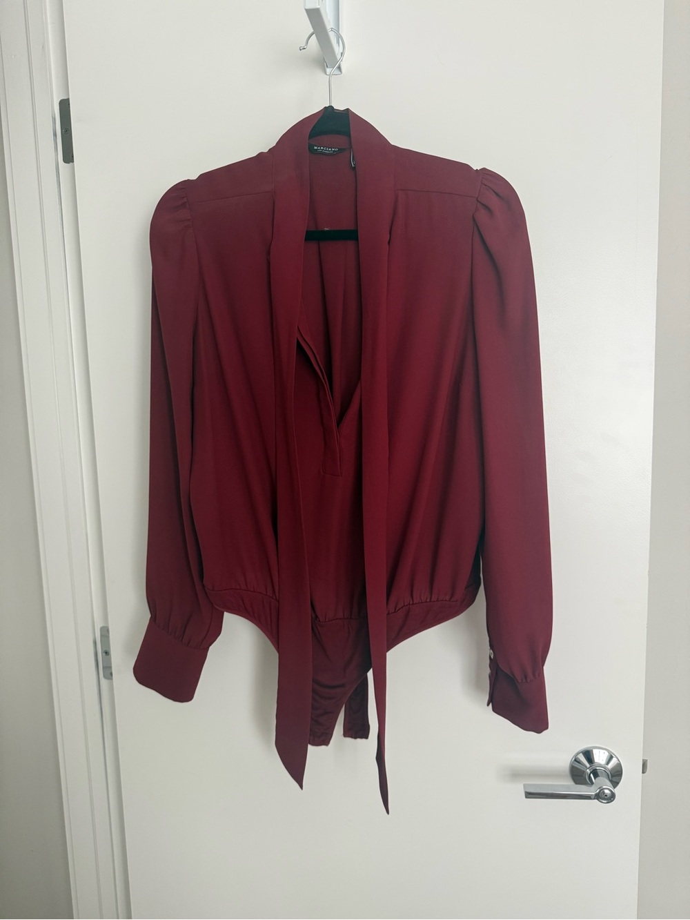 Marciano Burgundy Tie-Neck Bodysuit
